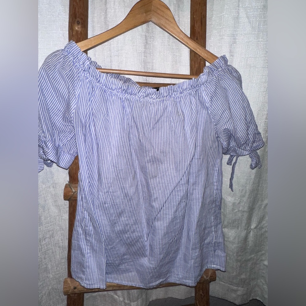 Chic Blue Striped Off-Shoulder Blouse - Perfect for Summer!